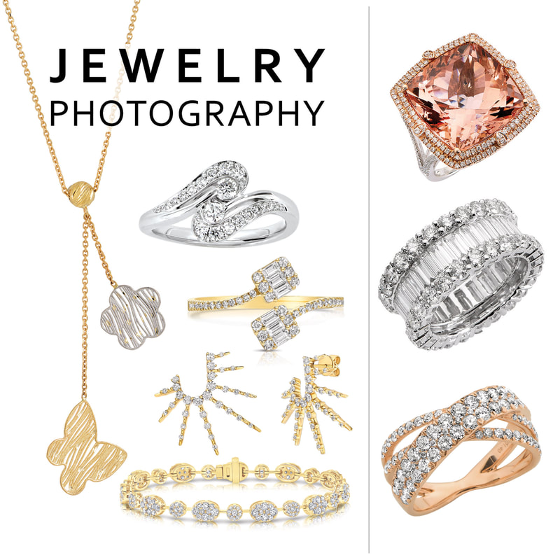 Assortment of beautiful photographs of different jewelry products. 